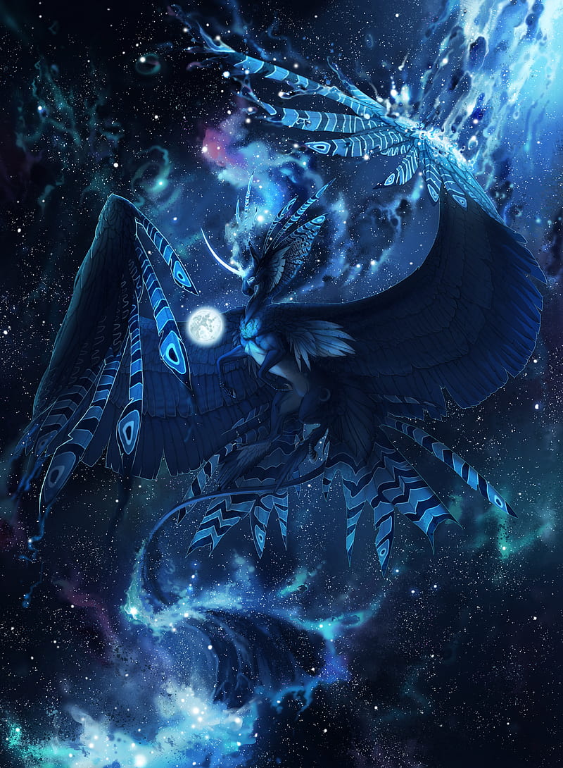 creature, mystical, fantastic, flight, blue, unicorn, bird, HD phone wallpaper