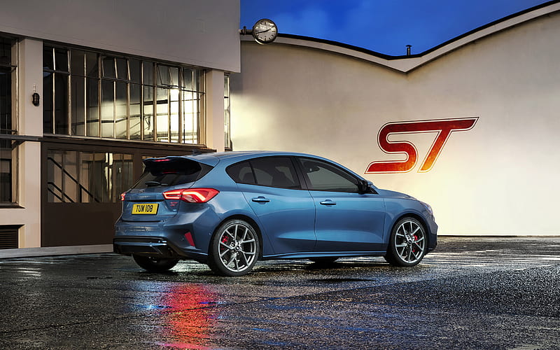 Ford Focus ST, 2020, rear view, exterior, new blue Focus, tuning Focus, american cars, Ford, HD wallpaper