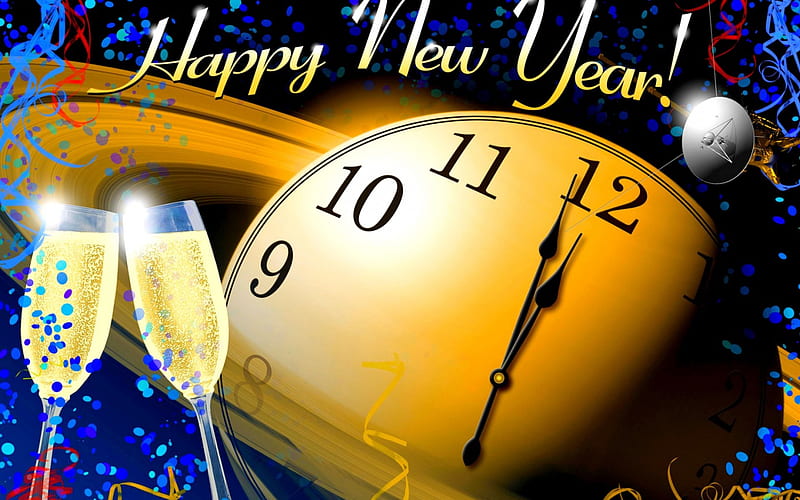 HAPPY NEW YEAR, watch, holiday, glasses, clock, champagne, new year, HD wallpaper