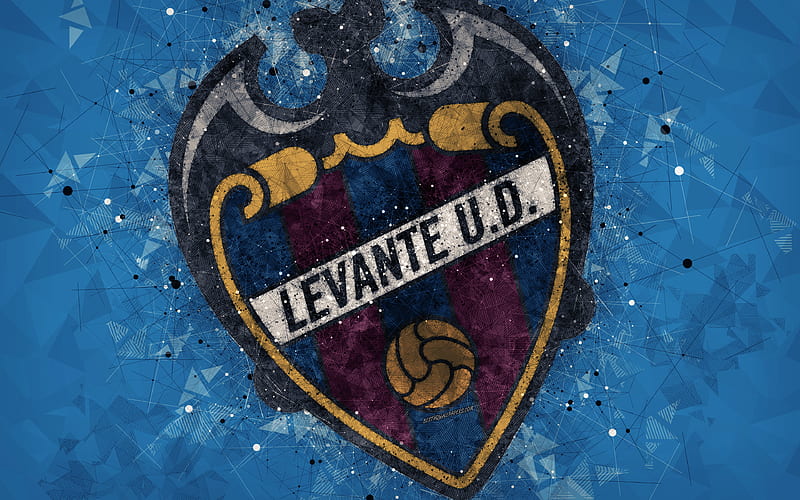 Levante UD creative logo, Spanish football club, Valencia, Spain, geometric art, blue abstract background, LaLiga, football, emblem, FC Levante, HD wallpaper