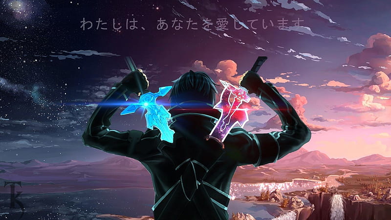 kirito, dual wielding, sword art online, back view, kirigaya kazuto, Anime, HD wallpaper
