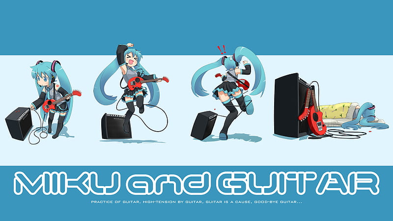 Vocaloid, , miku, system, cute, speaker, guitar, funny, audio, blue, HD wallpaper
