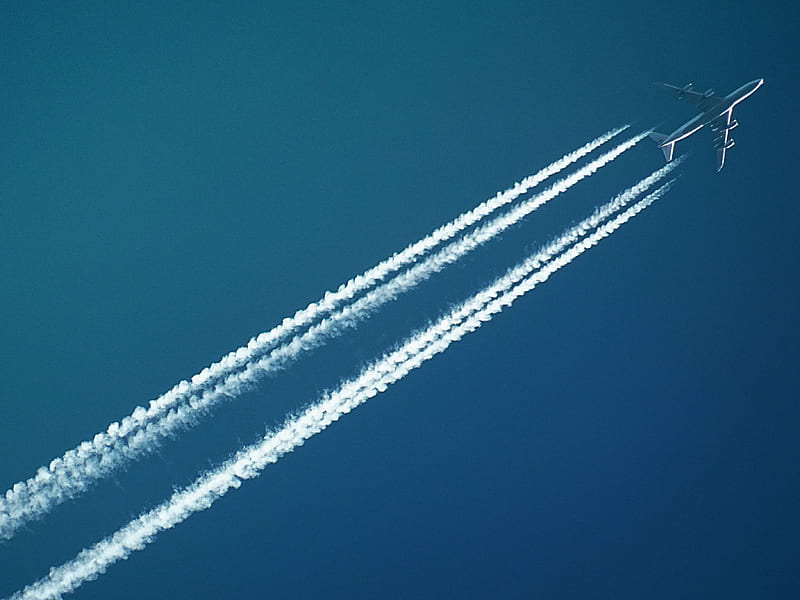 White Airplane With Smoke Under Blue Sky, HD wallpaper
