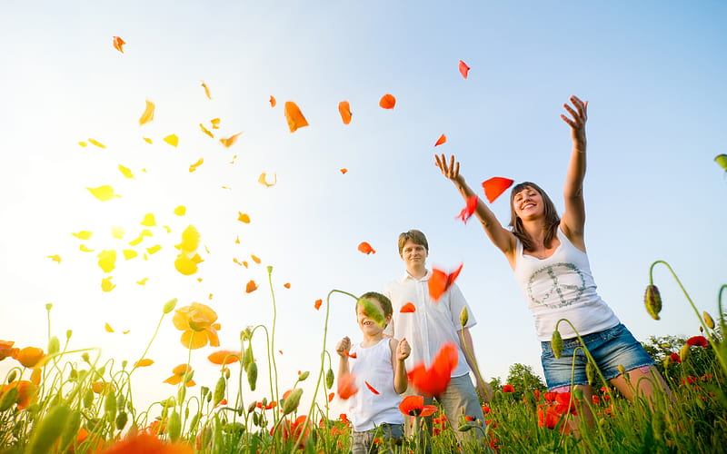 Happy People, graphy, people, children, flowers, nature, spring, abstract, happy, HD wallpaper
