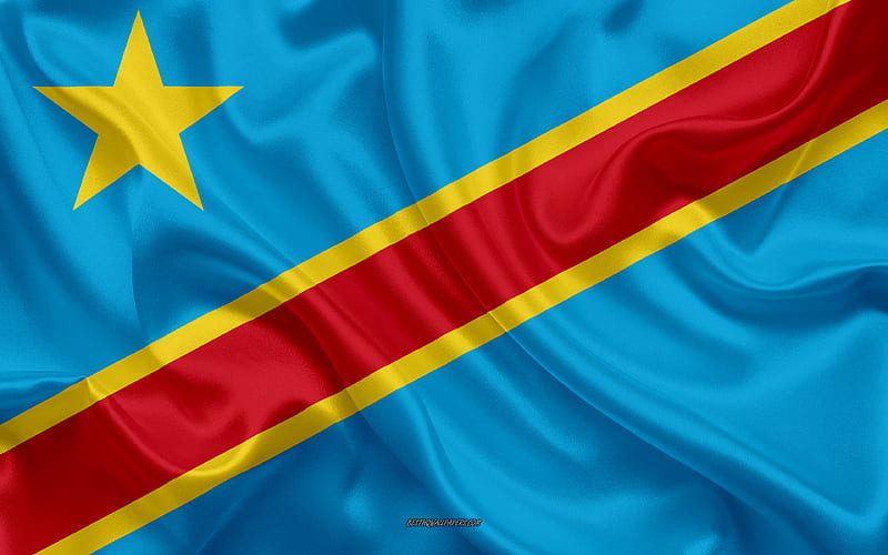 Flag of Democratic Republic of Congo silk texture, Democratic Republic of Congo flag, national symbol, silk flag, Democratic Republic of Congo, HD wallpaper