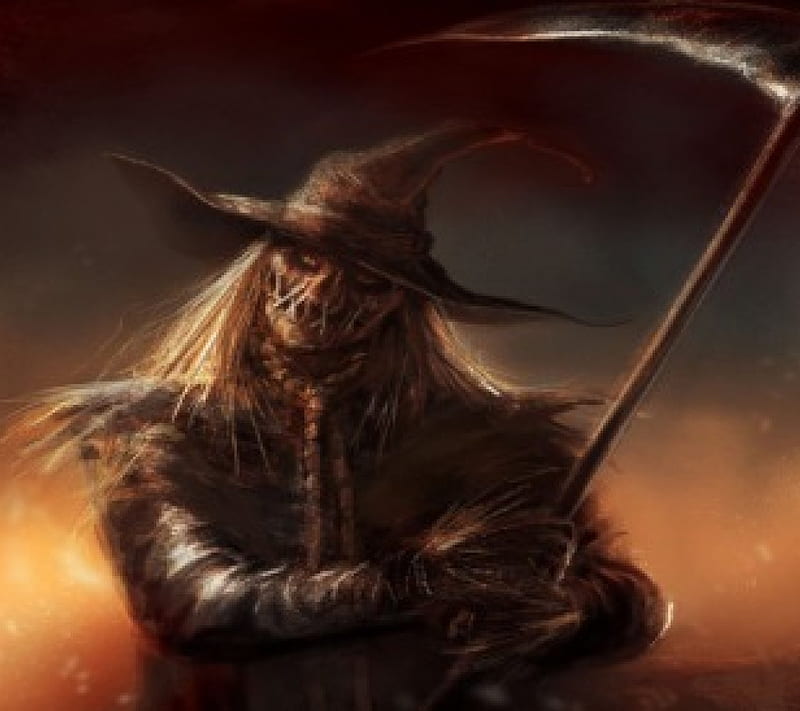 Evil Scarecrow, evil, scarecrow, halloween, scythe, HD wallpaper