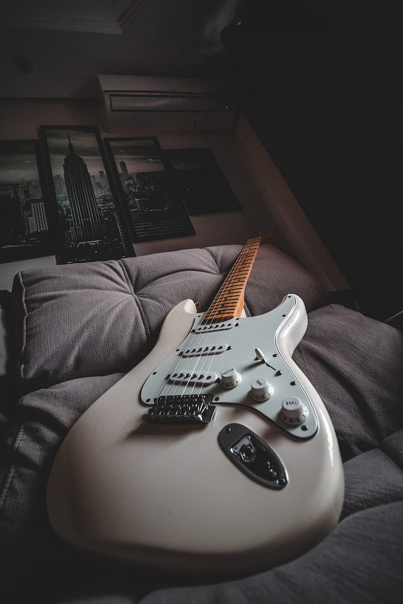electric guitar, guitar, white, musical instrument, music, HD phone wallpaper