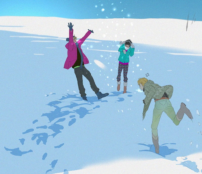 Winter, male, guy, sunlight, manga, boy, snow, laughing, trio, anime, hetalia axis powers, hetalia, HD wallpaper