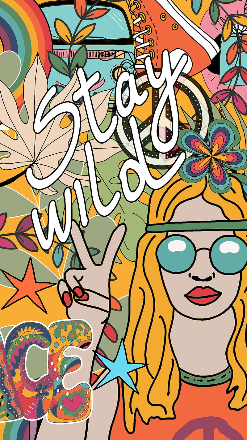Stay wild hippie 70s, boho, dom, love, pastel, peace, pop art, retro, soul, spirit, HD phone wallpaper