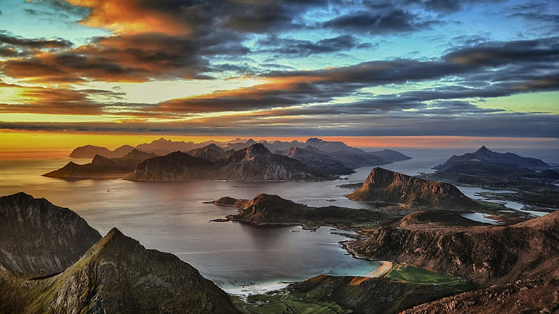 Mountains on lofoten islands norway, sunset, islands, archipelago ...
