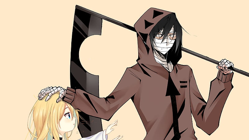 angels of death satsuriku no tenshi zack holding hand on rachel gardner head with light yellow background games, HD wallpaper