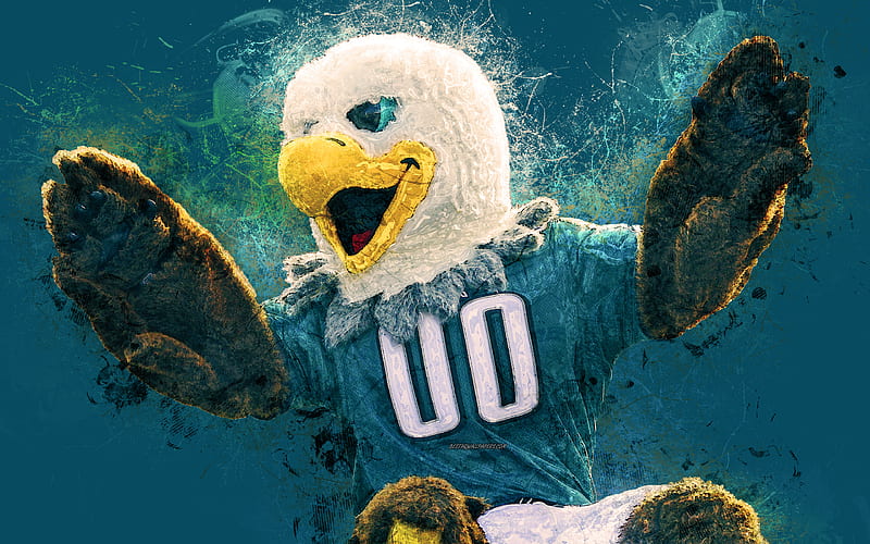 Swoop, official mascot, Philadelphia Eagles art, NFL, USA, grunge art, symbol, blue background, paint art, National Football League, NFL mascots, Philadelphia Eagles mascot, HD wallpaper