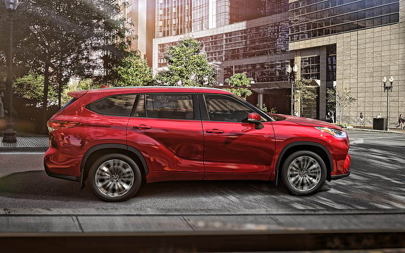 2020, Toyota Highlander, side view, exterior, red SUV, new red Highlander, japanese cars, Toyota, HD wallpaper