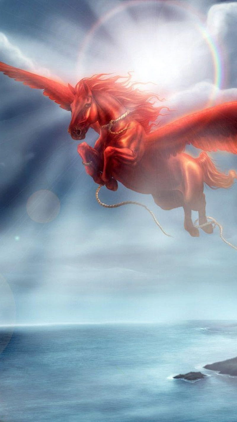 Pegasus , flying horse, animation, art, sky, HD phone wallpaper