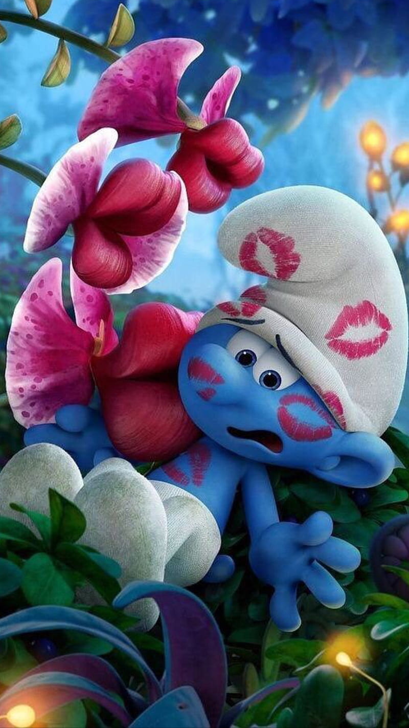 Funny Smurf, animation, blue, flowers, humor, kisses, lipsticks, movie,  smurfs, HD phone wallpaper | Peakpx
