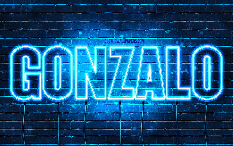 Gonzalo with names, Gonzalo name, blue neon lights, Happy Birtay Gonzalo, popular spanish male names, with Gonzalo name, HD wallpaper