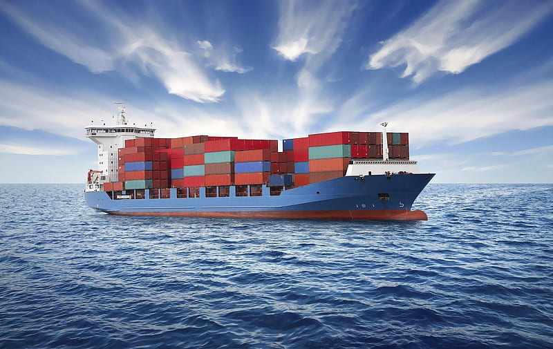 container ship, cargo, ship, ocean, container, HD wallpaper