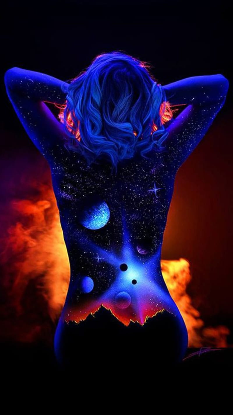 Nebula, art, back, desenho, female, space, stars, HD phone wallpaper