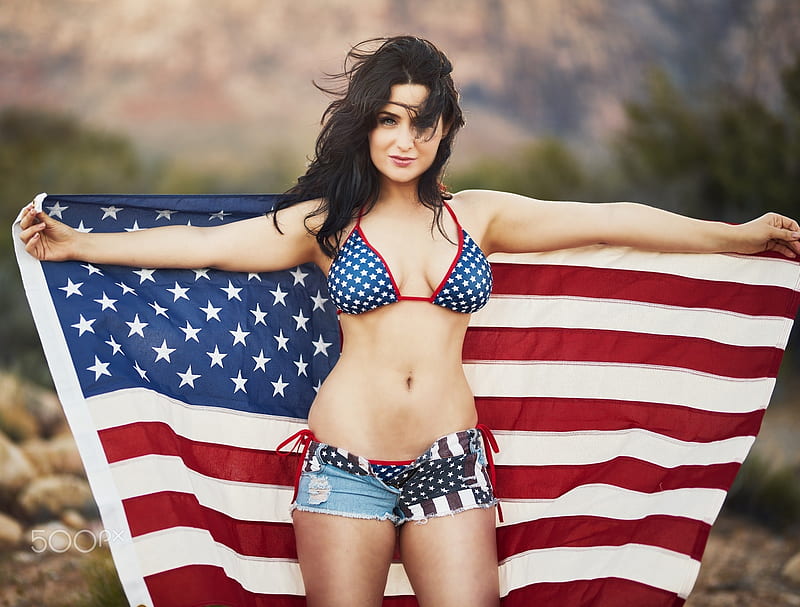 Unknown Model, babe, proud, model, Flag, America, patriot, lady, woman, HD wallpaper