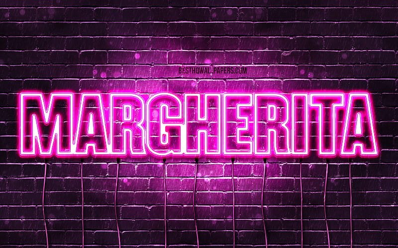 Margherita with names, female names, Margherita name, purple neon lights, Happy Birtay Margherita, popular italian female names, with Margherita name, HD wallpaper