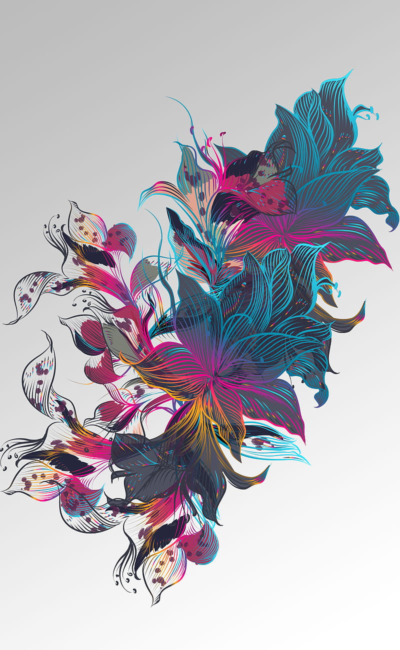 floral design , black, colours, multicolor floral design, paint, ultra, HD phone wallpaper
