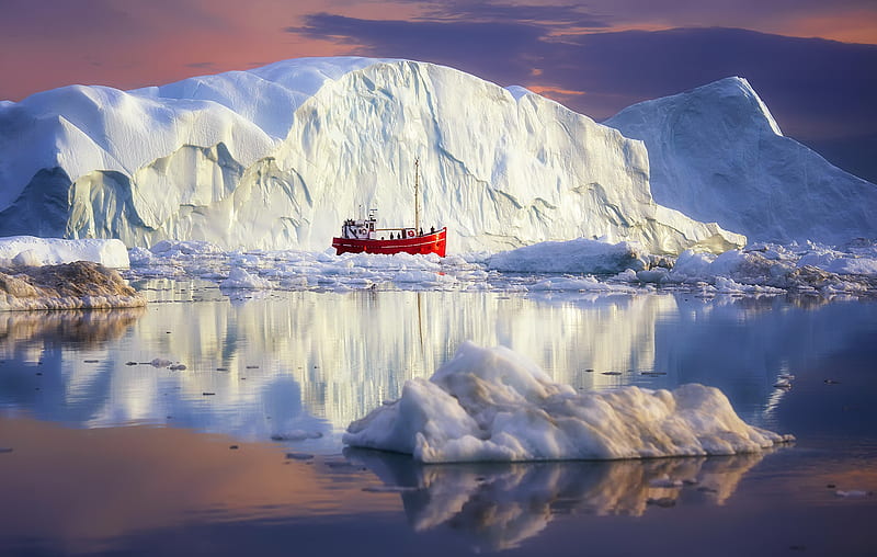 Vehicles, Ship, Arctic, Greenland, Iceberg, Reflection, HD wallpaper