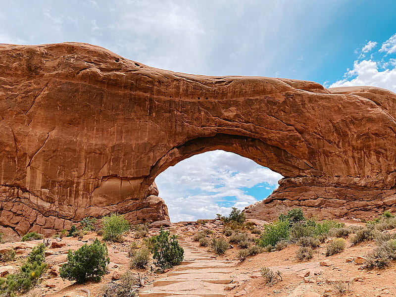 arch, rock, stone, sandy, sky, HD wallpaper