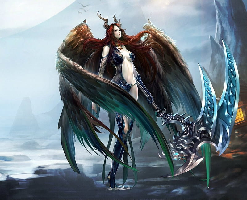 Dark Angel, art, fantasy, woman, angel, HD wallpaper