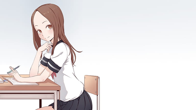 takagi-san, karakai jouzu no takagi-san, chair, seifuku, Anime, HD wallpaper