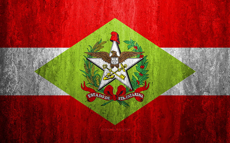 Flag of Santa Catarina stone background, Brazilian state, grunge flag, Santa Catarina State flag, Brazil, grunge art, Santa Catarina, flags of Brazilian states, HD wallpaper