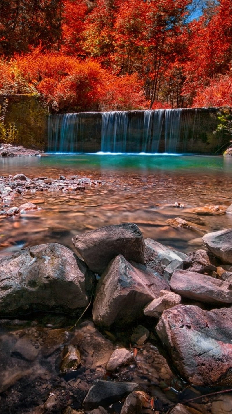 Landscape, autumn, falls, rocks, HD phone wallpaper