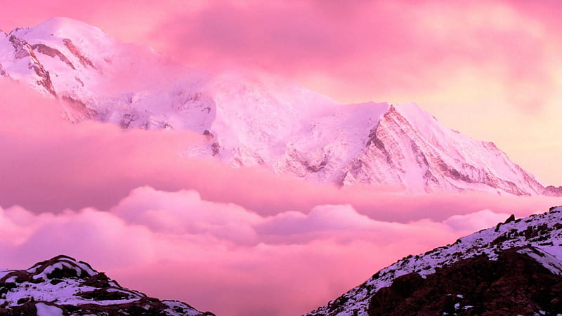 the mighty mont blanc in pink, mountain, clouds, snow, pink, HD wallpaper
