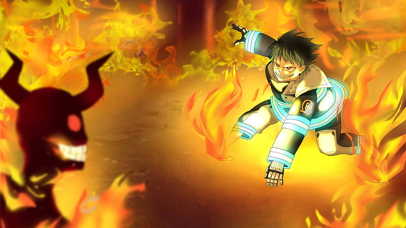 Fire Force Shinra Kusakabe On Fire With Gray Background HD Anime Wallpapers, HD Wallpapers