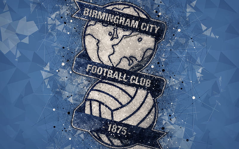 Birmingham City FC geometric art, logo, blue abstract background, English football club, emblem, EFL Championship, Birmingham, England, United Kingdom, football, English Championship, HD wallpaper