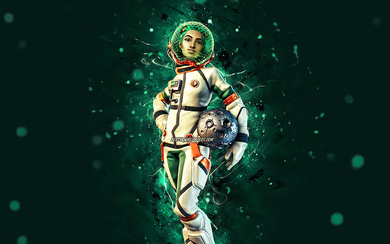 Spacewalk Siona, , turquoise neon lights, Fortnite Battle Royale, Fortnite characters, Spacewalk Siona Skin, Fortnite, Spacewalk Siona Fortnite, HD wallpaper