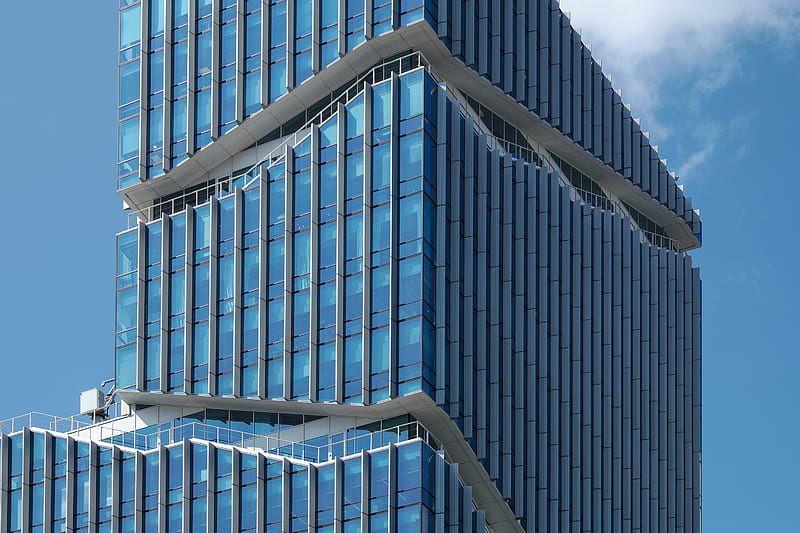 building, architecture, facade, glass, blue, HD wallpaper