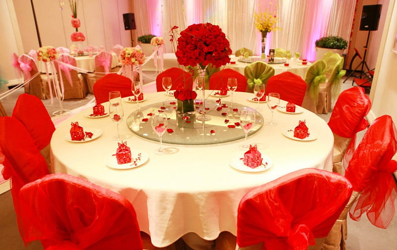 Wedding Scene, settings, table, wedding, luxury, HD wallpaper