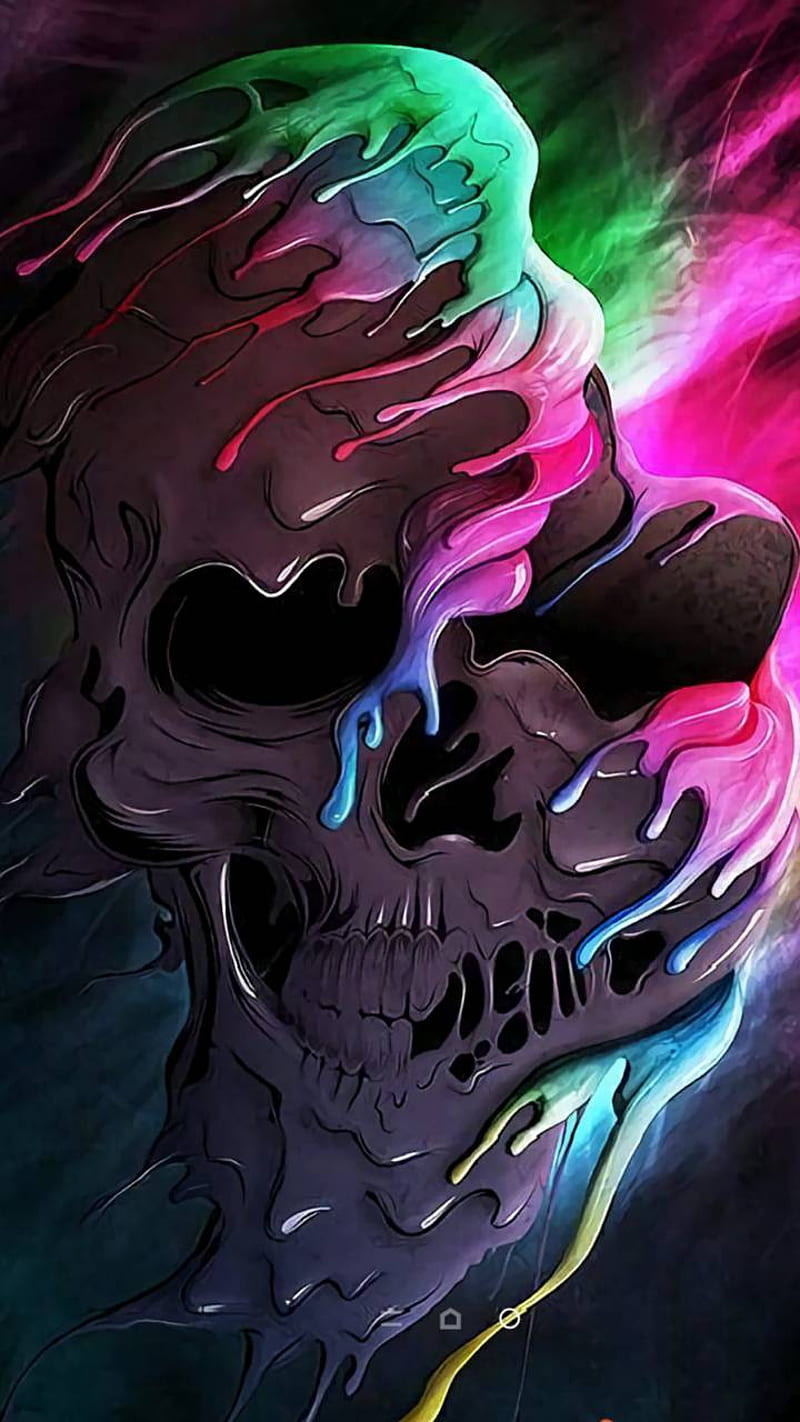 Neon Skull, black, melting, neon, paint, skull, theme, HD phone wallpaper