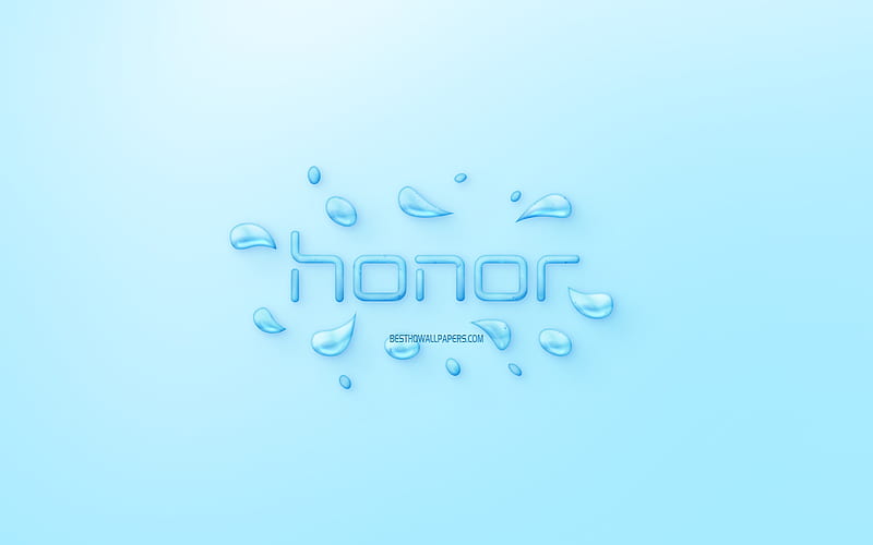 Honor logo, water logo, emblem, blue background, Honor logo made of water, creative art, water concepts, Honor, HD wallpaper