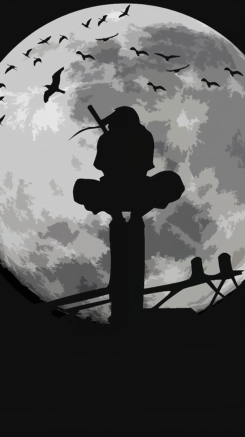Naruto S For Lively, Moon Background, silhouette, animation, japanese manga, HD phone wallpaper