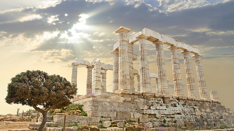 Temple Of Poseidon, architecture, Greece, island, Ancient, HD wallpaper