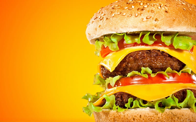 double cheese burger, tomato, cheese, meat, burger, lettuce, HD wallpaper