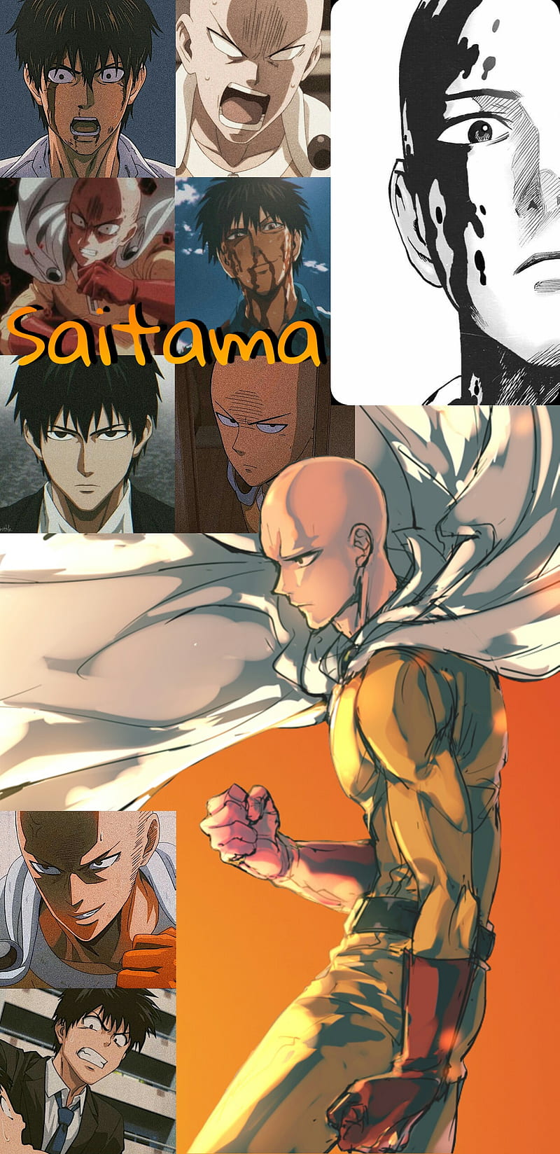 Saitama, anime, broken, glass, hero, man, one, phone, punch