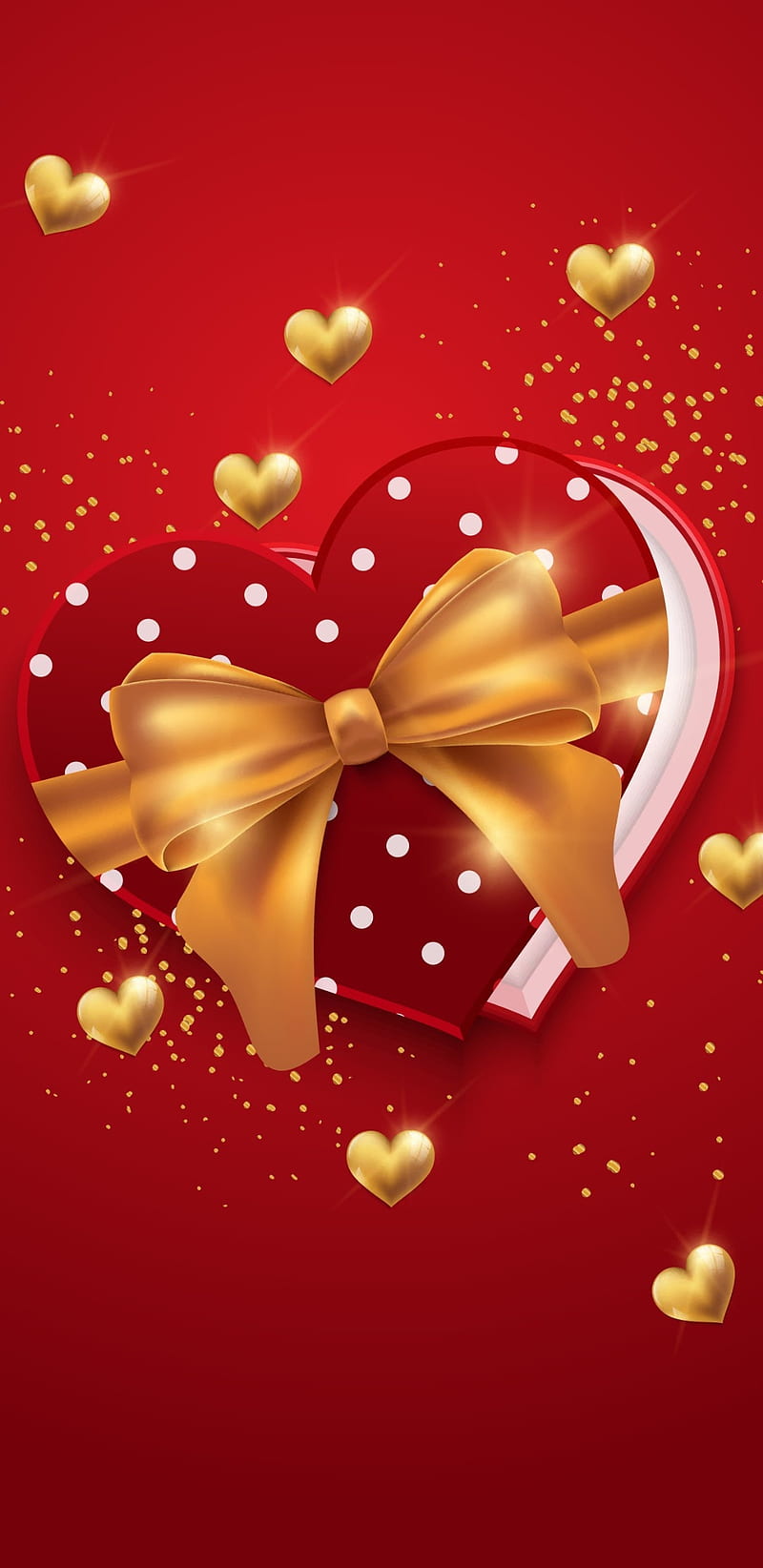 Gift Of Love, bonito, bow, chocolate, girly, glitter, gold, corazones, pretty, red, HD phone wallpaper