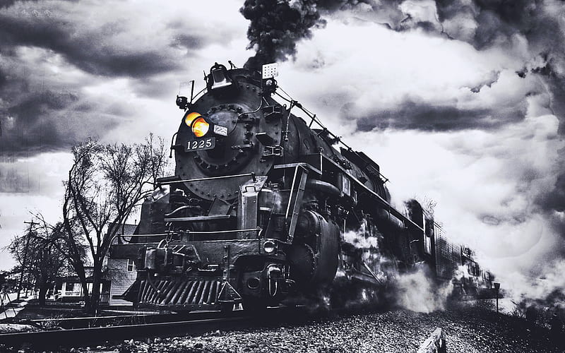 steam locomotive, railroad, smoke, old train, R, trains, locomotive, HD wallpaper