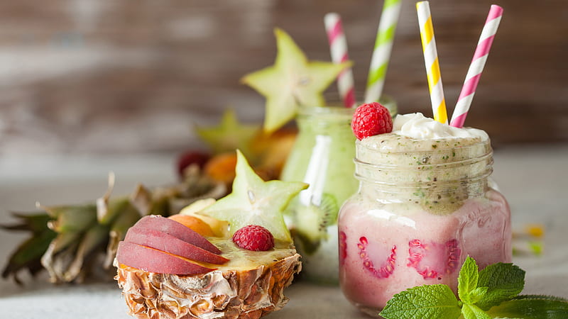 smoothie, fruits, healty nutrition, juice, raspberry, pineapple, Food, HD wallpaper