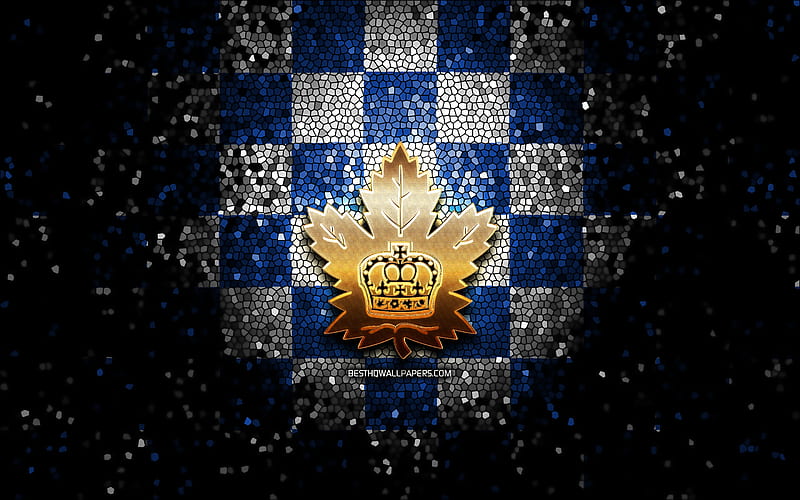 Toronto Marlies, glitter logo, AHL, blue white checkered background, USA, canadian hockey team, Toronto Marlies logo, mosaic art, hockey, America, HD wallpaper