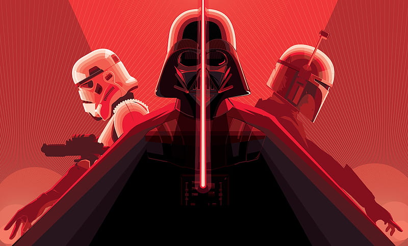 Darth Vader With Lightsaber Stormtrooper, star-wars, darth-vader, stormtrooper, HD wallpaper