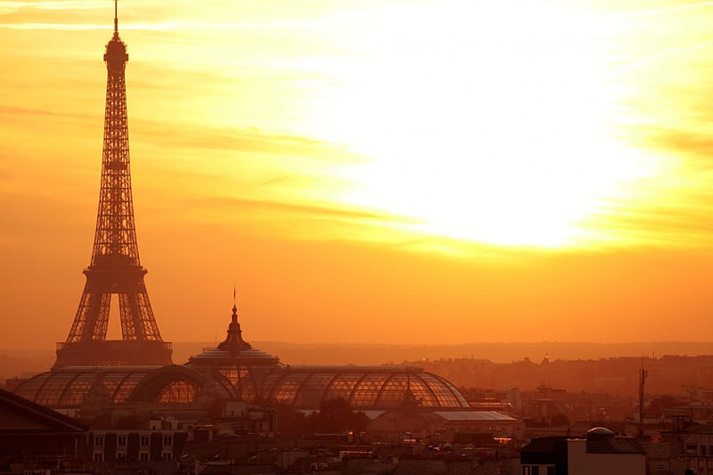 Gold sunset, Eiffel Tower, panoramic, Paris, nature, sunshine, HD wallpaper
