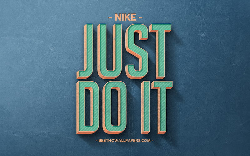 Just Do it, Nike, motivation, inspiration, retro style, blue background, blue stone texture, HD wallpaper